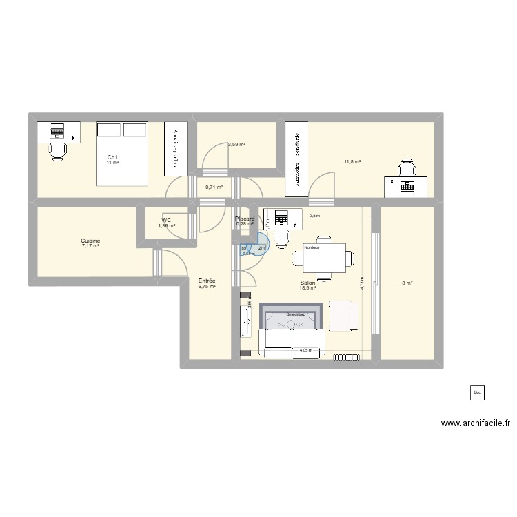 11REC. Plan de 10 pièces et 69 m2