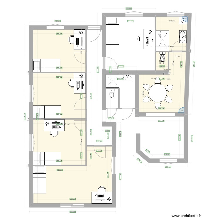 maison lucette. Plan de 3 pièces et 65 m2