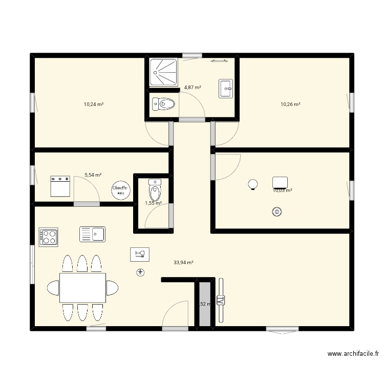 en cours. Plan de 8 pièces et 77 m2