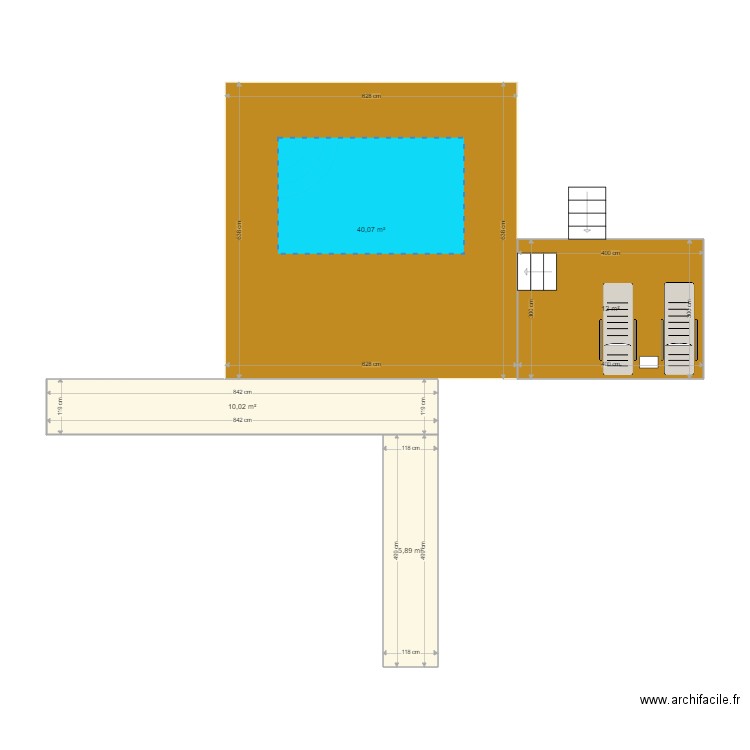 Terrasse piscine. Plan de 4 pièces et 68 m2