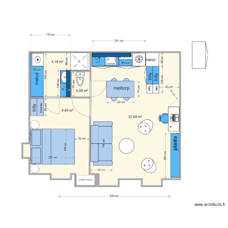 2 PIECES ST LEGER 21 11 20 1727. Plan de 4 pièces et 37 m2