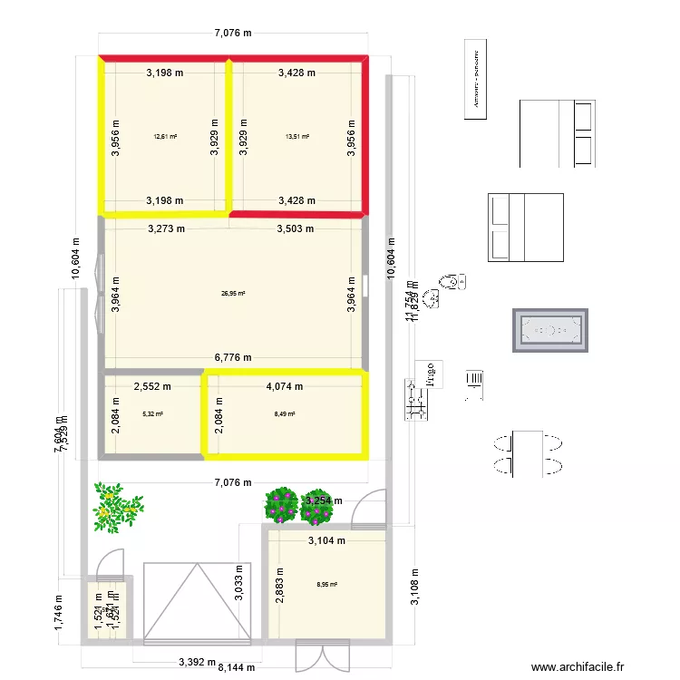 en haut. Plan de 7  et 77 m²
