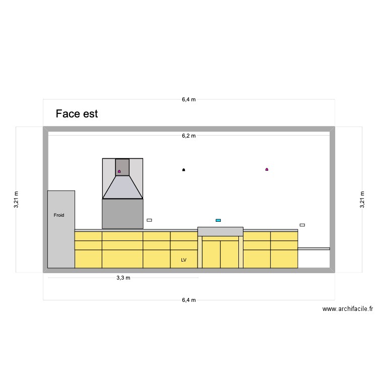 plan cuisine en 60cm avec frigo. Plan de 1 pièce et 19 m2