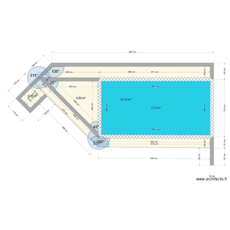 Piscine2. Plan de 4 pièces et 33 m2