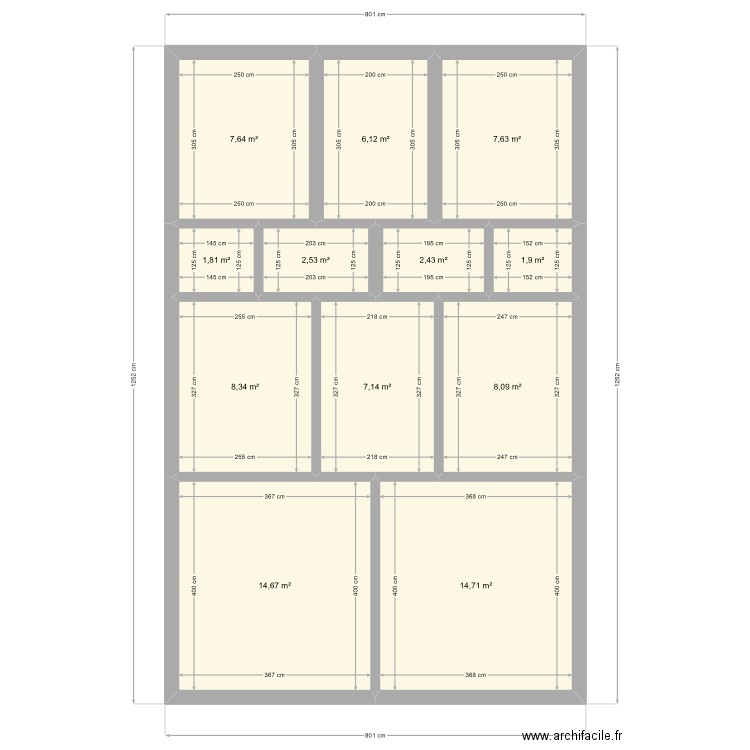 45m2. Plan de 0 pièce et 0 m2