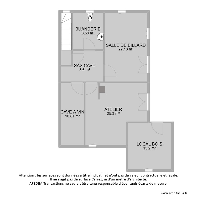 BI9087 SOUS SOL . Plan de 7 pièces et 95 m2