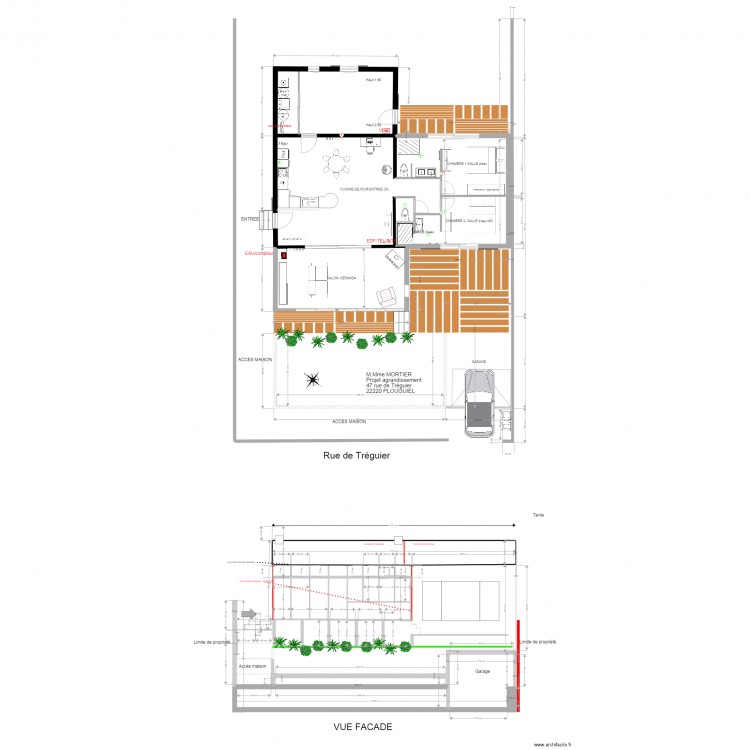 PLOUGUIEL  plan MASSE et FACADE COUVREUR. Plan de 0 pièce et 0 m2