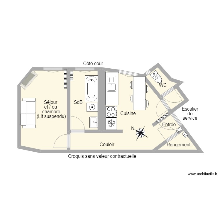 230 Maine. Plan de 6 pièces et 30 m2