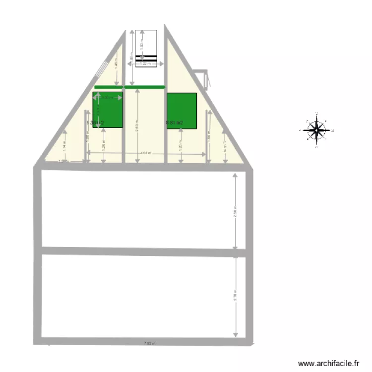 Facade combles ouvertes. Plan de 