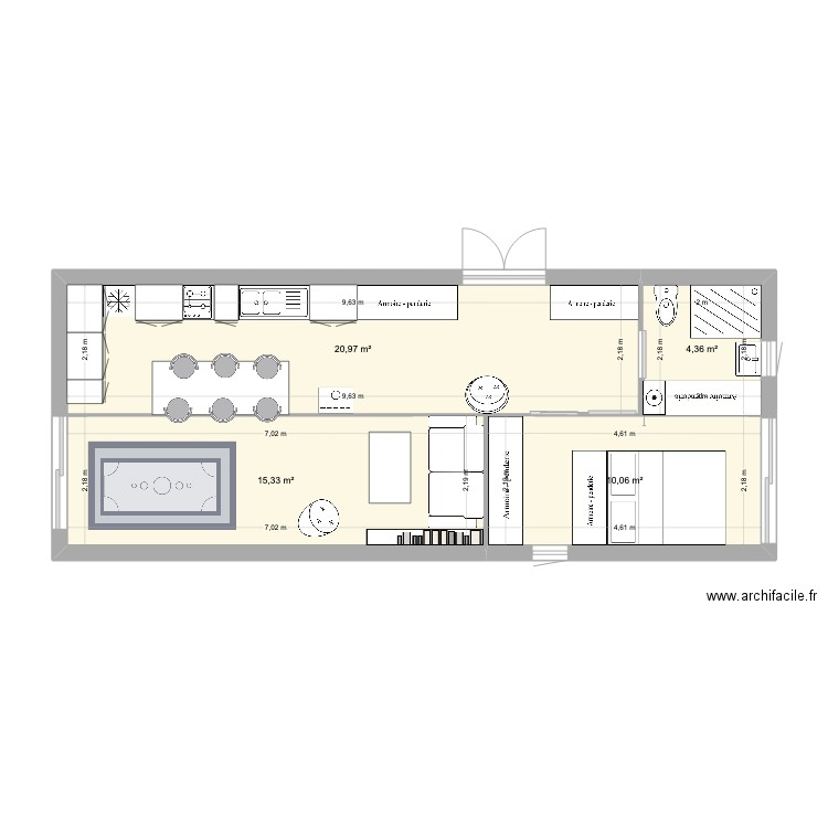 Double Container maritime 20 Pieds HIGH CUBE. Plan de 4 pièces et 51 m2