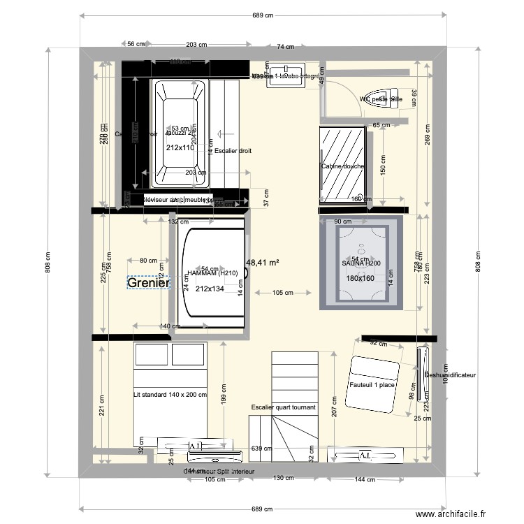 Perelle 03. Plan de 1 pièce et 48 m2