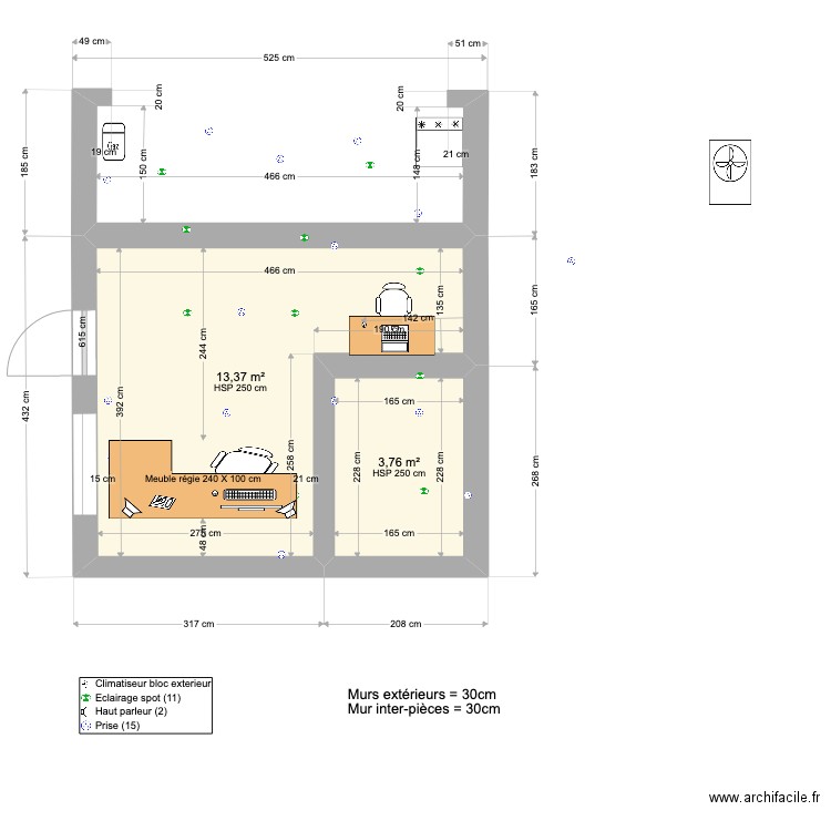PLAN STUDIO DANS GARAGE V5 08-11 2022 . Plan de 2 pièces et 17 m2