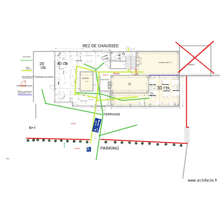 REZ DE CHAUSSEE    EVACUATION. Plan de 6 pièces et 437 m2