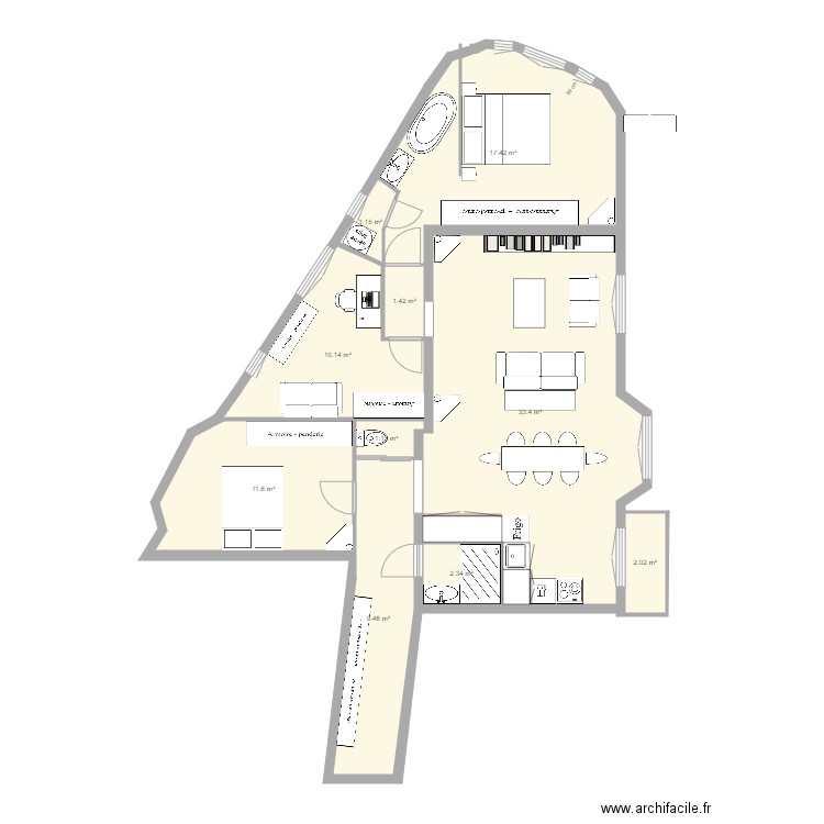 tolbiac 13eme ter caro toilette 3. Plan de 0 pièce et 0 m2