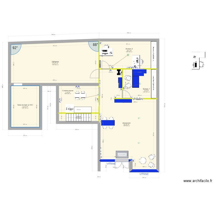 Mon local 2 V5 + aménagement. Plan de 7 pièces et 139 m2