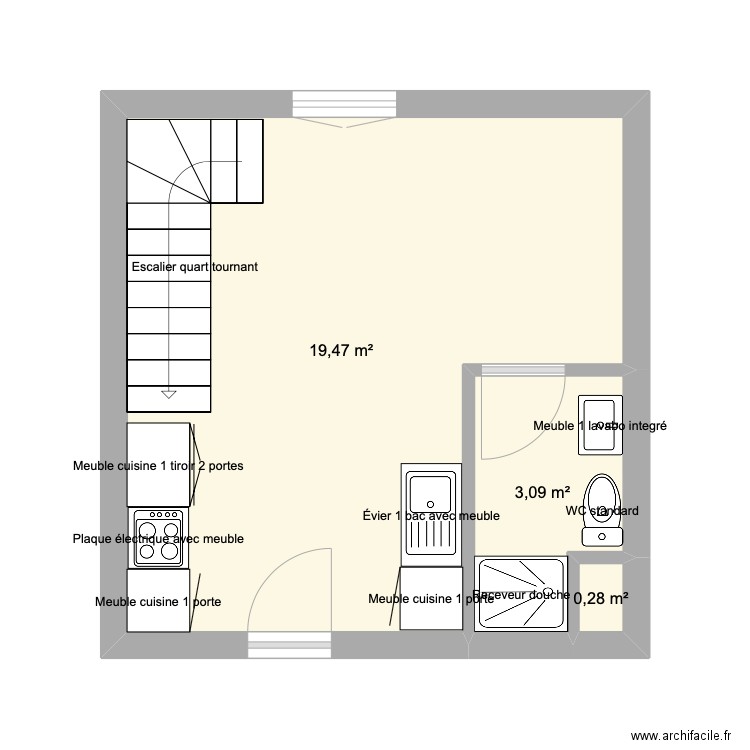 plan rdc herve bailly. Plan de 3 pièces et 23 m2