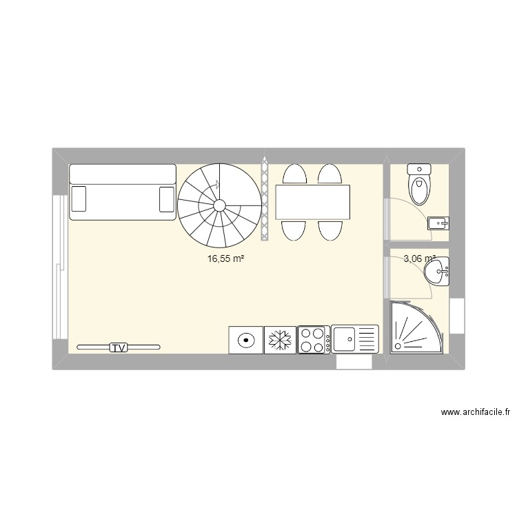 Dépendance 1. Plan de 2 pièces et 20 m2