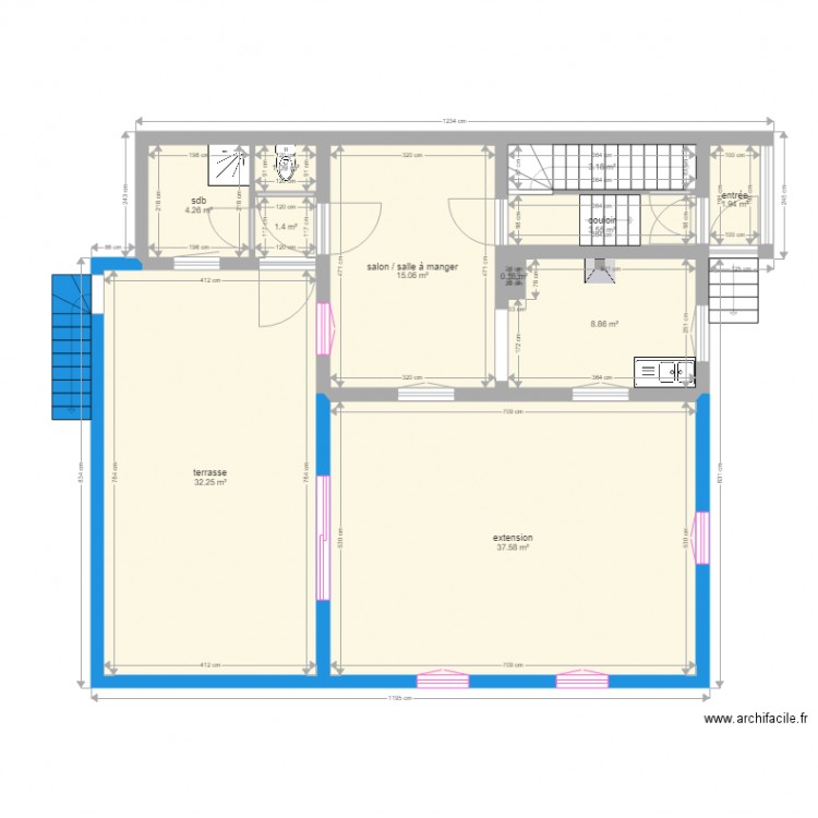 plan rez de chaussée origine avec agrandissement. Plan de 0 pièce et 0 m2