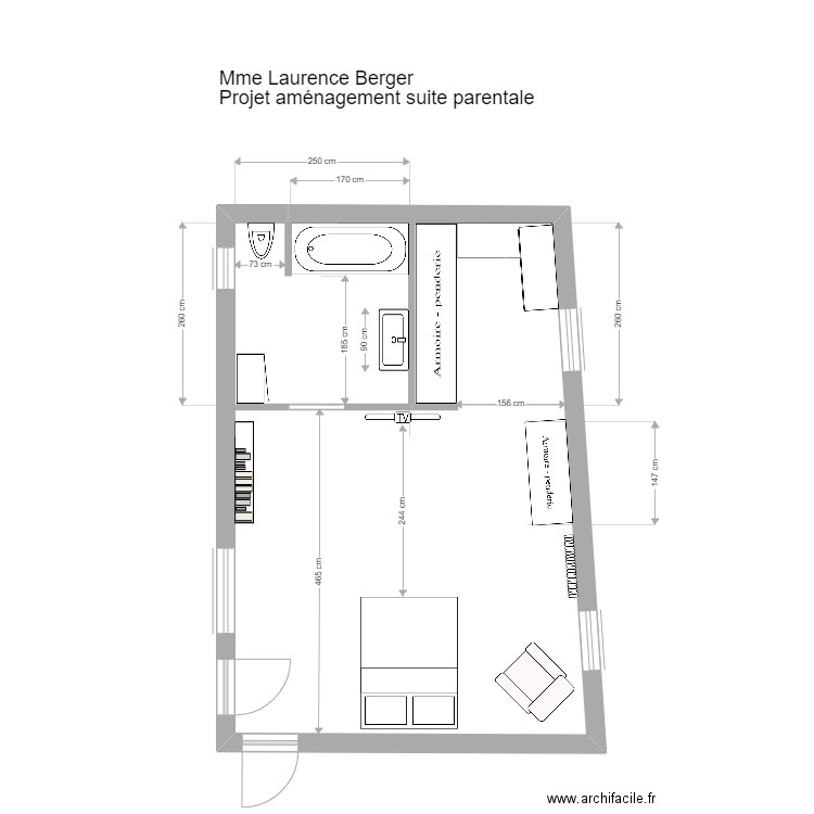 berger. Plan de 1 pièce et 35 m2