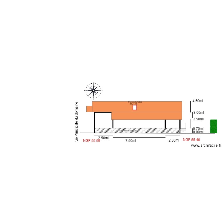 Facade OUEST  chalet 90   relance. Plan de 2 pièces et 42 m2