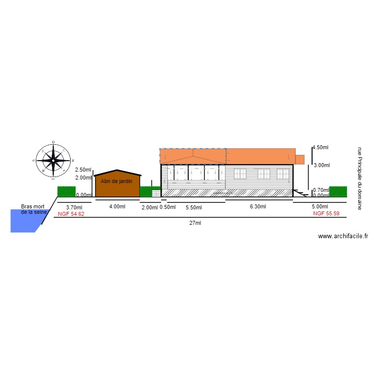 Plan en coupe  chalet 90. Plan de 2 pièces et 51 m2