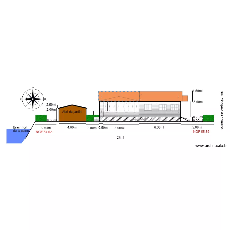 Plan en coupe  chalet 90. Plan de 