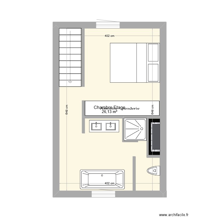 Chambre Etage. Plan de 1 pièce et 26 m2