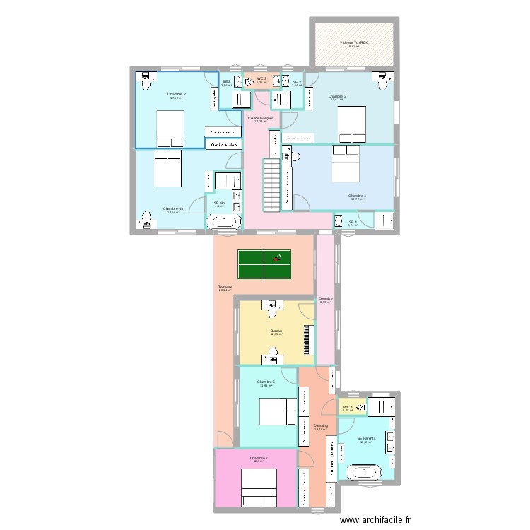 GARAUC R+1. Plan de 20 pièces et 202 m2