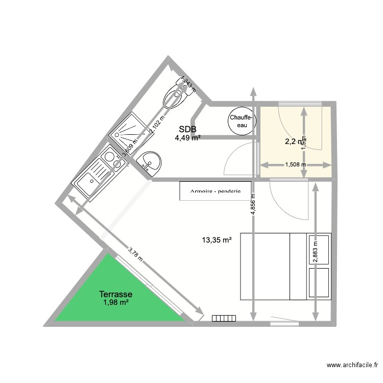 KB studio. Plan de 4 pièces et 22 m2