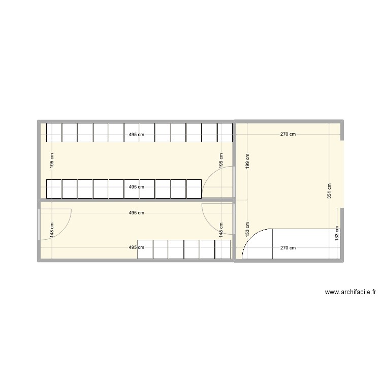 vestiaire ouvert. Plan de 3 pièces et 26 m2