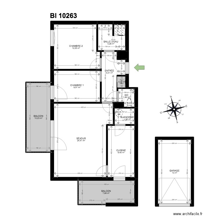 BI 10263. Plan de 14 pièces et 99 m2