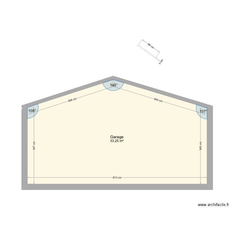 Façade nord existant. Plan de 1 pièce et 33 m2