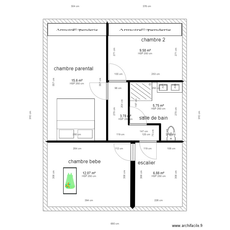 maison asia modifier etage. Plan de 6 pièces et 54 m2