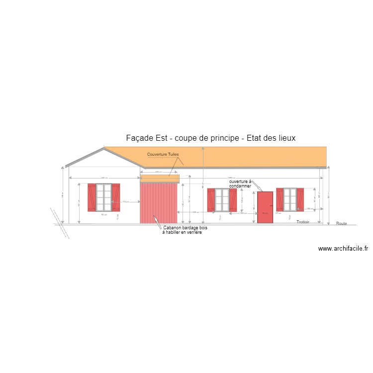 coupe façade est Etat des lieux . Plan de 0 pièce et 0 m2