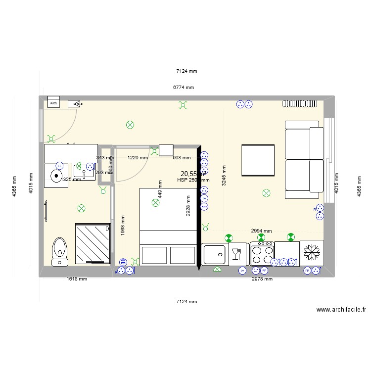 25 Parmentier travaux. Plan de 3 pièces et 26 m2