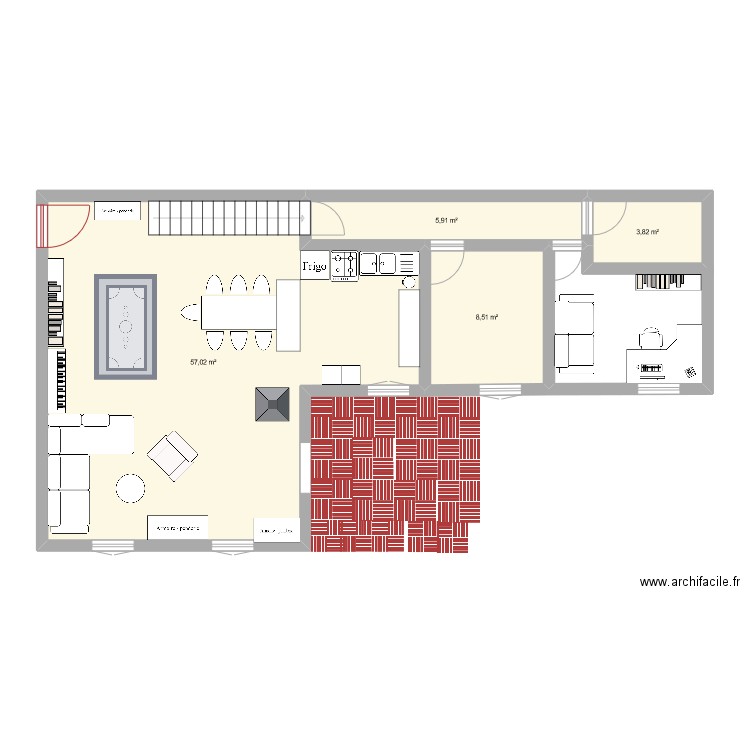 Vasplongues. Plan de 4 pièces et 75 m2