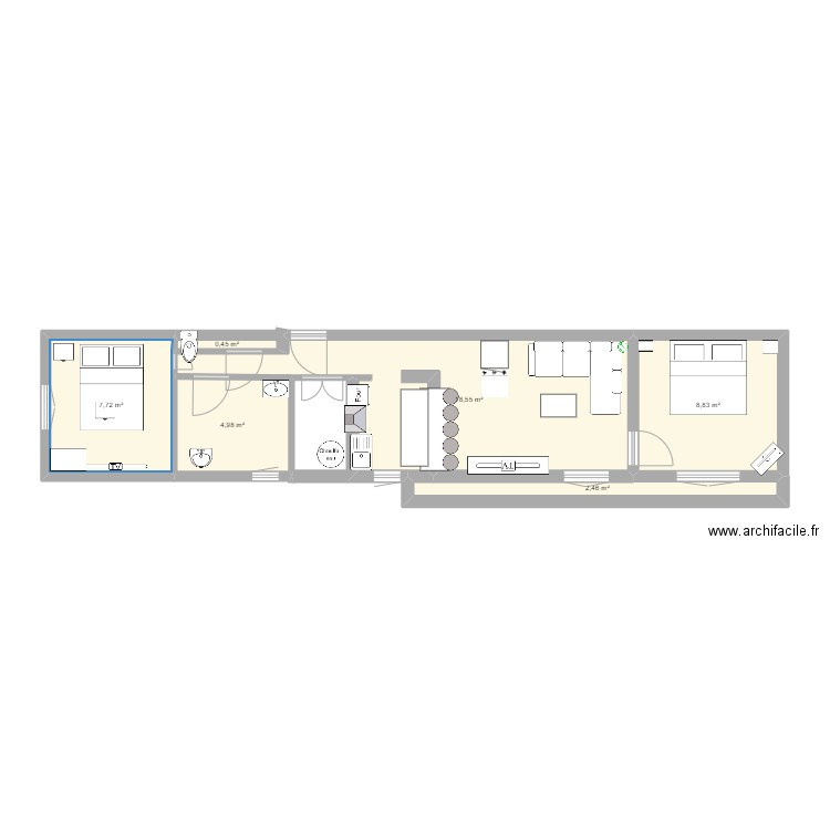 Le Tau. Plan de 6 pièces et 43 m2