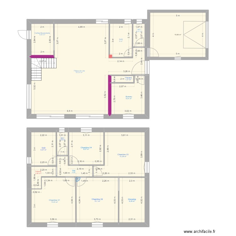 Maison. Plan de 16 pièces et 180 m2