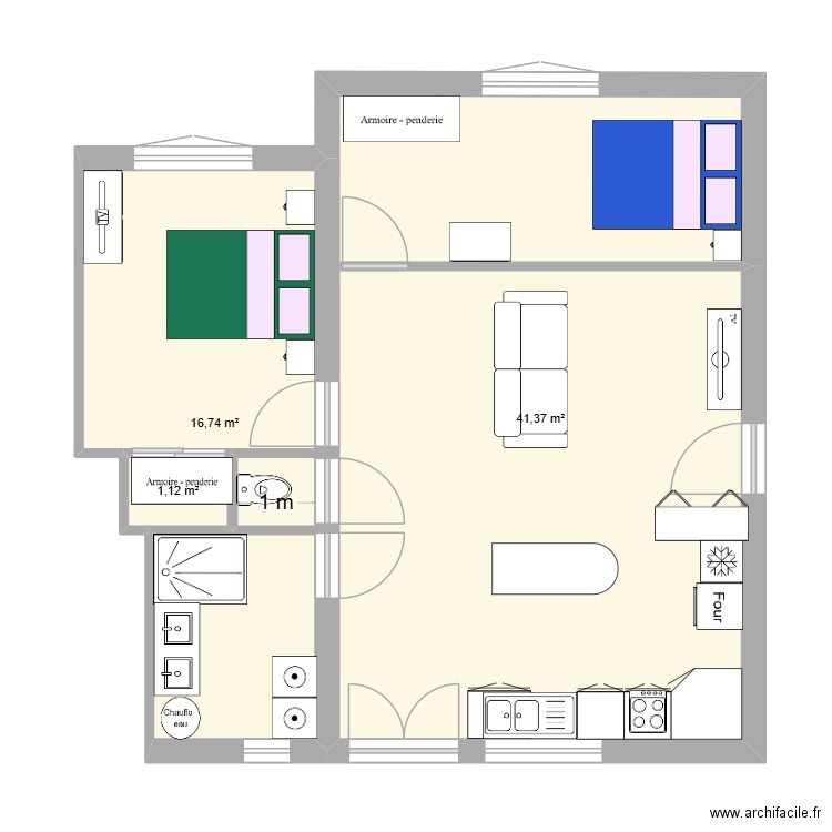 CEZAC T3. Plan de 3 pièces et 59 m2