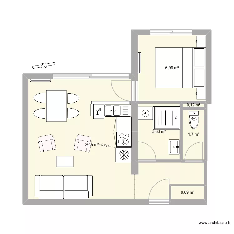 Plan Sables T2 V2. Plan de 6  et 36 m²