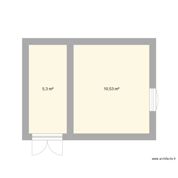 rdc. Plan de 2 pièces et 16 m2
