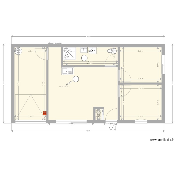 Le Moulin Décembre 2021 Projet Maison T3 Version 2. Plan de 6 pièces et 62 m2