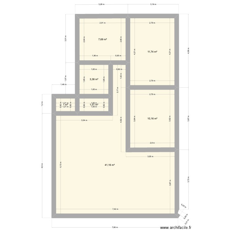 javel coté perspectives. Plan de 7 pièces et 77 m2