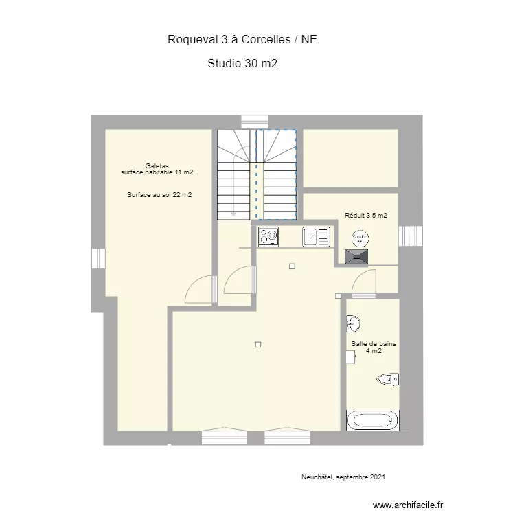 3b &eacute;tage studio. Plan de 