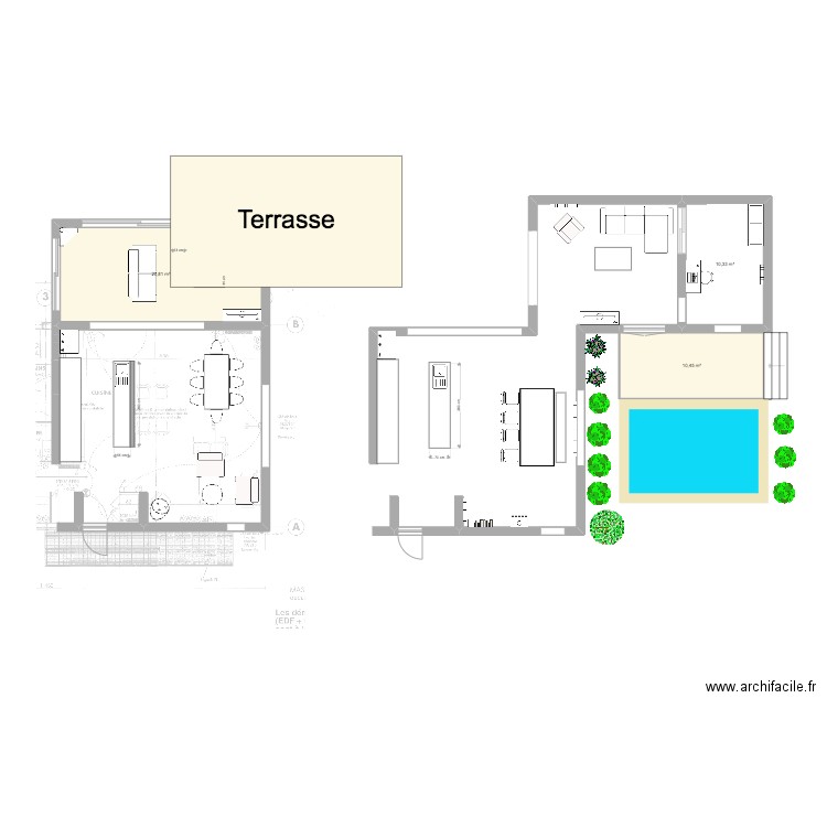 Plan maison et extension V2. Plan de 3 pièces et 42 m2
