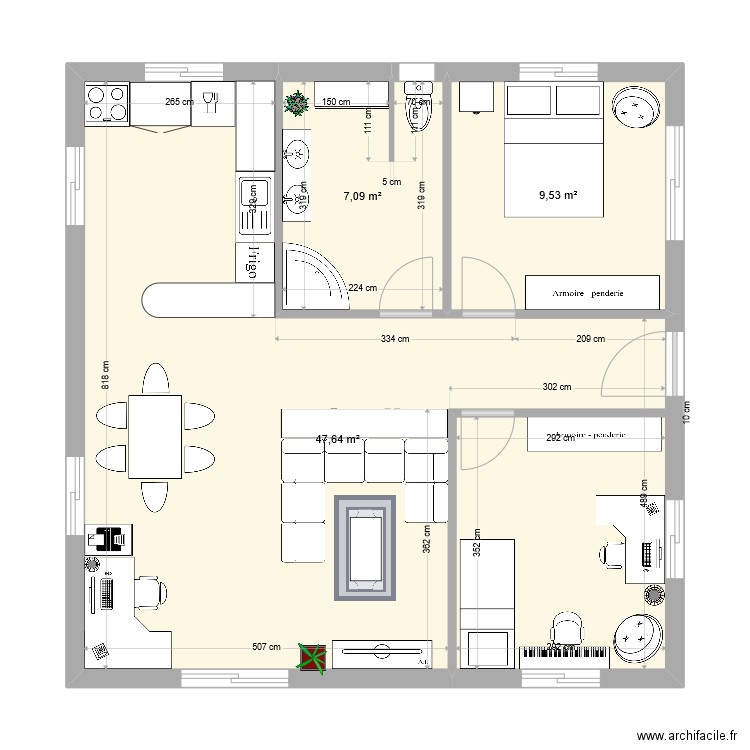 cointer plan3. Plan de 3 pièces et 64 m2