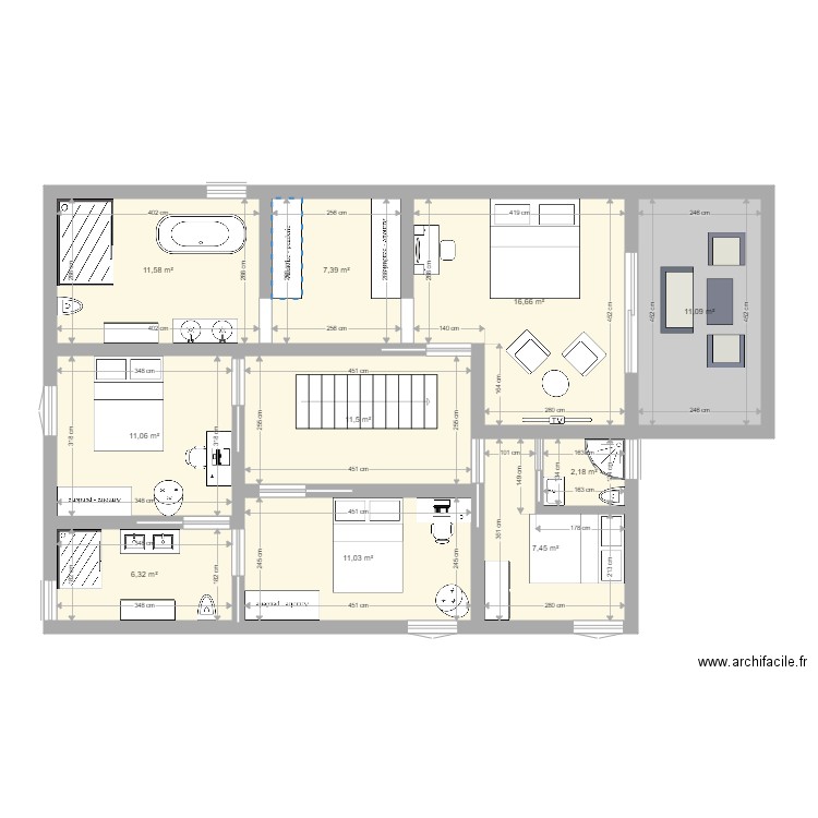 test etage. Plan de 10 pièces et 96 m2