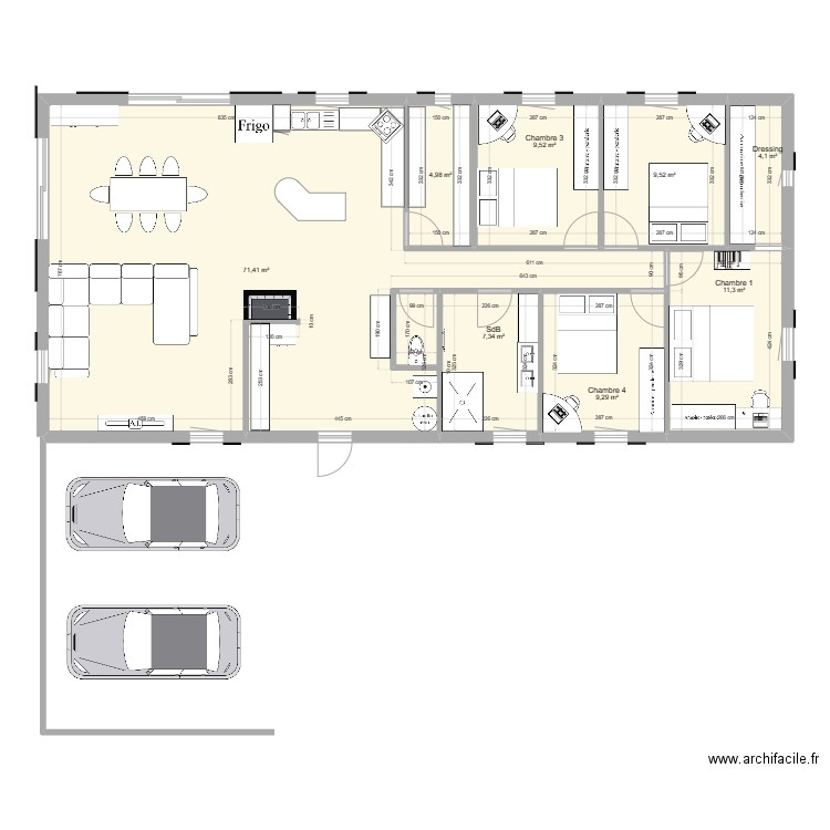 Maison 1. Plan de 8 pièces et 127 m2