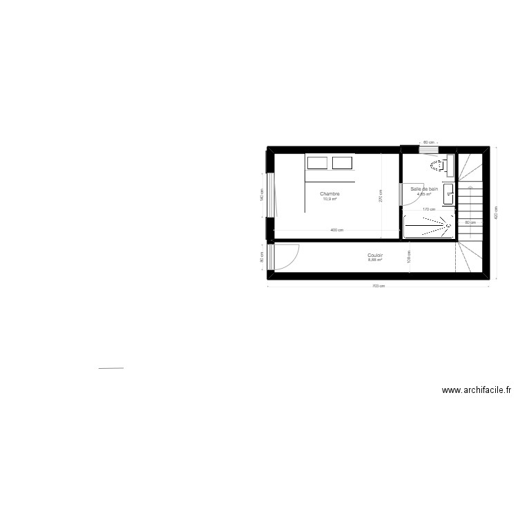 Extension . Plan de 3 pièces et 24 m2