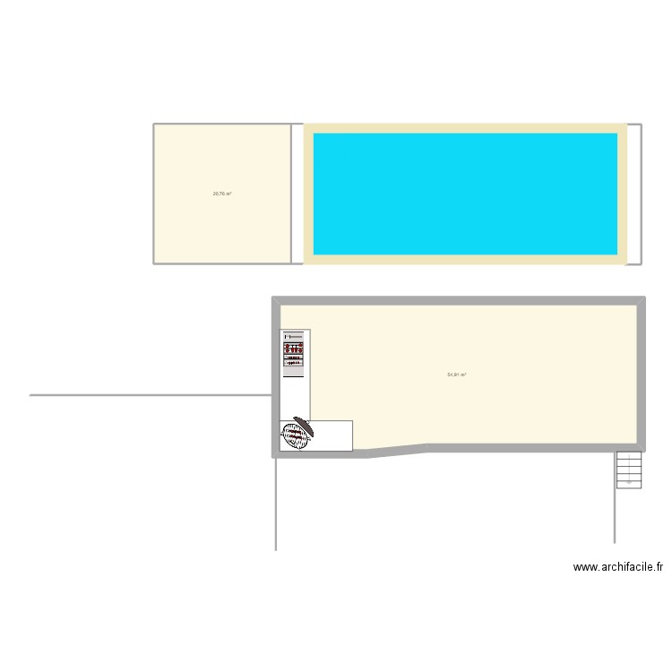 Terrasse Option 1. Plan de 2 pièces et 76 m2